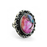 Kingman Pink Dahlia Turquoise Solid 925 Sterling Silver Ring 6