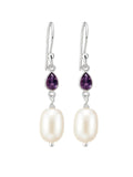 Freshwater Pearl & Amethyst Solid 925 Sterling Silver Earrings