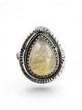 Gold Rutilated Quartz Solid 925 Sterling Silver Ring 9.5