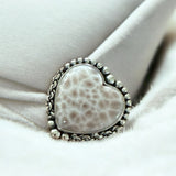 HEART Natrolite Solid 925 Sterling Silver Ring 8