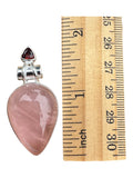 Rose Quartz & Garnet Solid 925 Sterling Silver Pendant