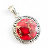 Kingman Red Rose Dahlia Solid 925 Sterling Silver Pendant