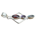 Garnet, Amethyst & Blue Topaz Solid 925 Sterling Silver Pendant