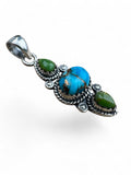 Kingman Blue and Green Turquoise Solid 925 Sterling Silver Pendant