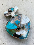 Kingman Turquoise & White Buffalo Solid 925 Sterling Silver Pendant