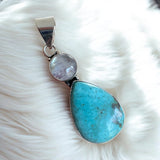 Tibetan Turquoise & Rainbow Moonstone Solid 925 Sterling Silver Pendant