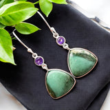 Variscite & Amethyst Solid 925 Sterling Silver Earrings