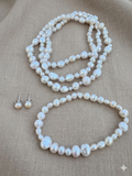 Freshwater Pearl Necklace Bracelet Earrings Set - cream