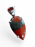 Bloodstone & Garnet Solid 925 Sterling Silver Pendant