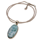 Larimar Solid 925 Sterling Silver Pendant & Opalite Necklace