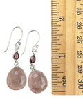 Rose Quartz & Garnet Solid 925 Sterling Silver Earrings