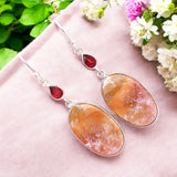 Red Moss Agate & Garnet Solid 925 Sterling Silver Earrings