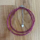 2 mm Pink Garnet Beaded Necklace