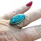 Kingman Blue Copper Turquoise Solid 925 Sterling Silver Ring 8