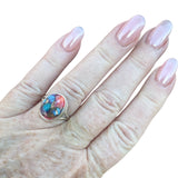 Kingman Pink Dahlia Turquoise Solid 925 Sterling Silver Ring 7.5