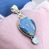 Labradorite & Moonstone Solid 925 Sterling Silver Pendant