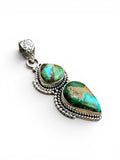 Double Sonoran Gold Turquoise Solid 925 Sterling Silver Pendant