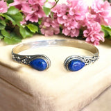 Blue Lapis Solid 925 Sterling Silver Bangle Bracelet