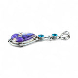 Kingman Violet Dahlia & Blue Topaz Solid 925 Sterling Silver Pendant