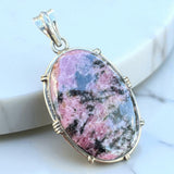 Rhodonite Solid 925 Sterling Silver Pendant