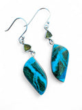 Chrysocolla Malachite & Peridot Solid 925 Sterling Silver Earrings