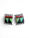 Native American Zuni Inlay Solid 925 Sterling Silver Earrings