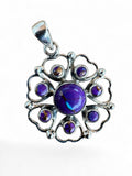 Kingman Purple Turquoise Flower Solid 925 Sterling Silver Pendant