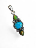 Kingman Green & Blue Turquoise Solid 925 Sterling Silver Pendant