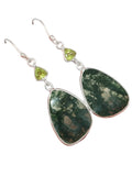 Moss Agate & Peridot Solid 925 Sterling Silver Earrings
