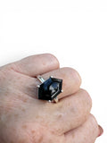 Faceted Black Onyx Solid 925 Sterling Silver Ring 6