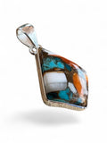 Kingman Turquoise & Spiny Oyster Solid 925 Sterling Silver Pendant