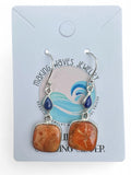 Sponge Coral & Blue Lapis Solid 925 Sterling Silver Earrings