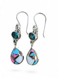 Kingman Cotton Candy Turquoise & Blue Quartz Solid 925 Sterling Silver Earrings