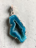 Blue Solar Quartz Geode Silver Overlay Pendant