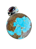 Number 8 Turquoise & Garnet Solid 925 Sterling Silver Pendant
