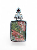 Unakite & Garnet Solid 925 Sterling Silver Pendant