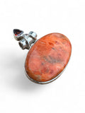 Sponge Coral & Garnet Solid 925 Sterling Silver Pendant