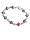 Inlaid Turquoise, Coral, Oyster, Onyx, Malachite Solid 925 Sterling Silver Bracelet
