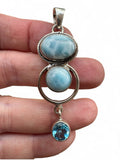 Caribbean Larimar & Blue Topaz Solid 925 Sterling Silver Pendant