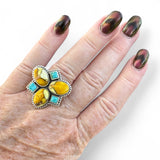 Kingman Honey Dahlia & Turquoise Solid 925 Sterling Silver Ring 8