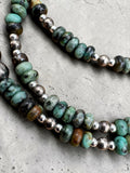 African Turquoise & Bronzite Solid 925 Sterling Silver beaded Necklace