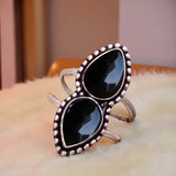 Black Onyx Double Teardrop Solid 925 Sterling Silver Ring 8.5
