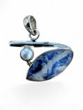 Sodalite & Pearl Solid 925 Sterling Silver Pendant