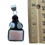 Pink Opal Amethyst Pearl Moonstone Solid 925 Sterling Silver Pendant