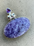 Lepidolite & Amethyst Solid 925 Sterling Silver Pendant