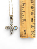 Cross Rainbow Moonstone Solid 925 Sterling Silver Pendant with chain