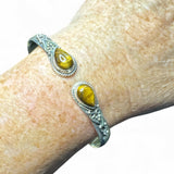 Tiger Eye Solid 925 Sterling Silver Bangle Bracelet