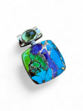 Blue, Green & Purple Turquoise & Peridot Solid 925 Sterling Silver Pendant