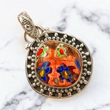 Murano Glass Millefiori Solid 925 Sterling Silver Pendant