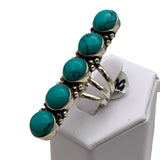 Long Turquoise Solid 925 Sterling Silver Ring 6.5